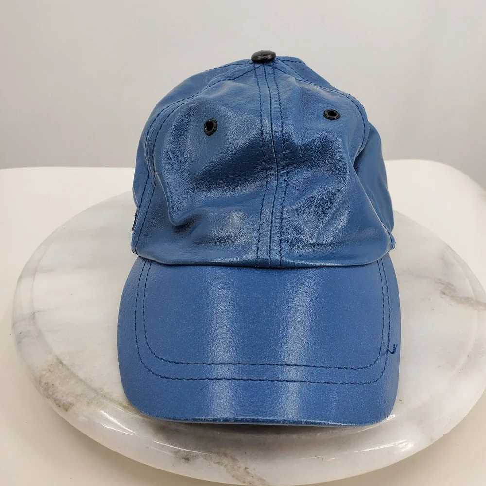 Vintage M Julian Wilsons Blue Genuine Leather Baseball Cap Hat L XL Y2K Street